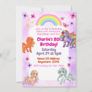 Convites Rainbow Pony Birthday Party Invitation