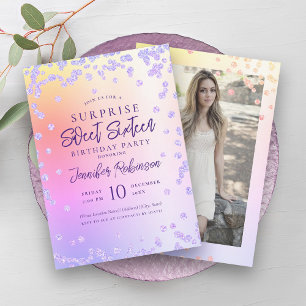 Convites Rainbow Purple Glitter Foto SURPRISE Sweet 16