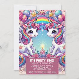 Convites Rainbow Royalty Unicorns