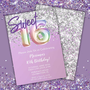 Convites Rainbow Sparkle Glitter Sweet 16ª Festa de anivers