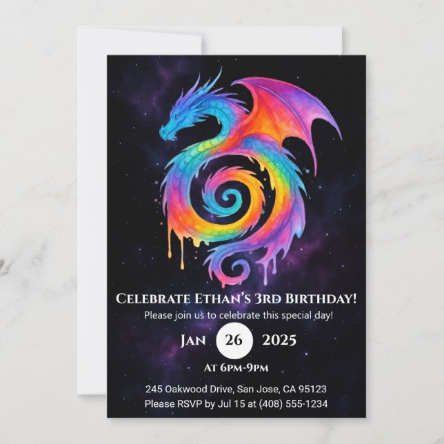 Convites Rainbow Spiral Dragon Birthday Invitation (Frente)