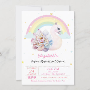 Convites Rainbow Stars Swan Flower Birday
