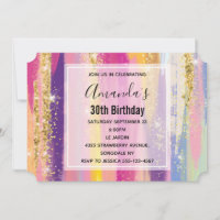 Rainbow Stripes com Faux Dourado Glitter Birthday