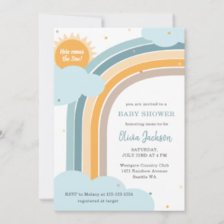 Convites Rainbow, Sun and Clouds Baby shower invitation