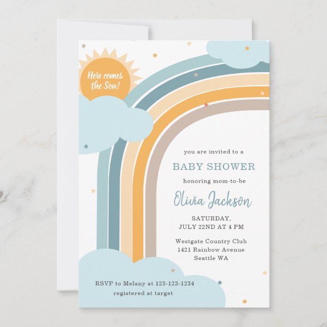 Convites Rainbow, Sun and Clouds Baby shower invitation (Frente)