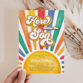 Convites Rainbow Sunshine Chá de fraldas Aqui Vem o Filho