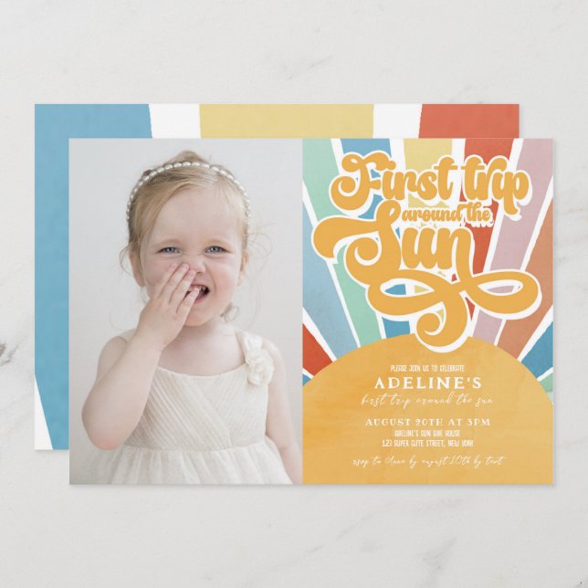 Convites Rainbow Sunshine First Trip em torno da Foto do So (Frente/Verso)