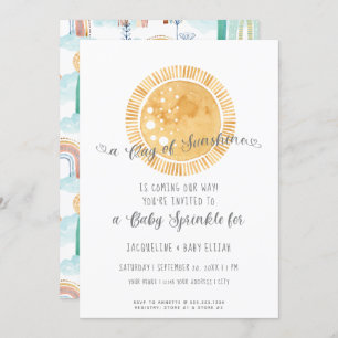 Convites Rainbow Sunshine Modern Watercolor Baby Sprinkle
