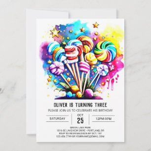 Convites Rainbow Sweet Lollipop Birthday