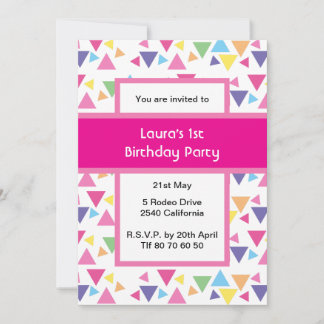 Convites Rainbow Triangles 1st Birthday Party Pink