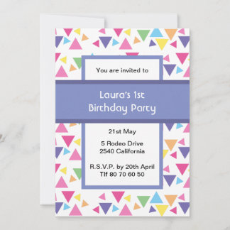 Convites Rainbow Triangles 1st Birthday Party Purple