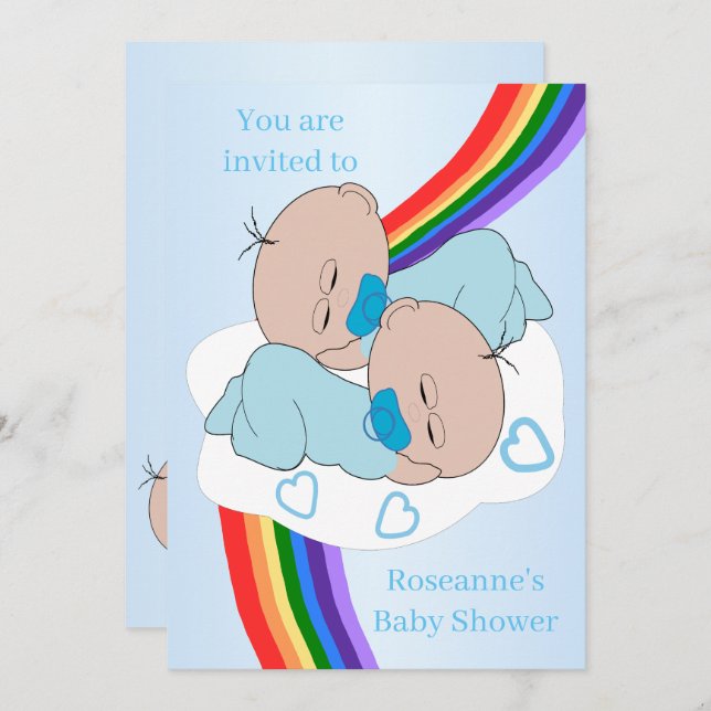 Convites Rainbow Twin Baby Boys Baby Shower (Frente/Verso)