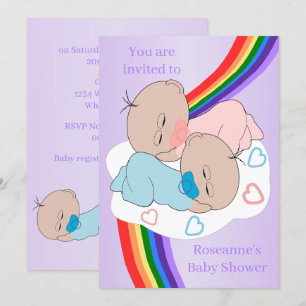 Convites Rainbow Twin Baby Girl And Boy Chá de fraldas