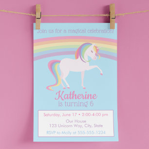 Convites Rainbow Unicorn Birthday