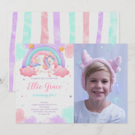 Convites Rainbow Unicorn Birthday Foto do Unicórnio Mágico
