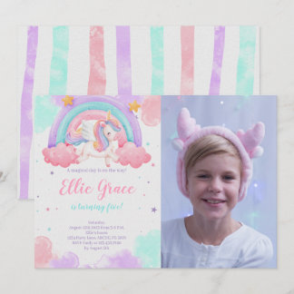 Convites Rainbow Unicorn Birthday Foto do Unicórnio Mágico