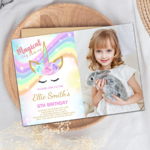 Convites Rainbow Unicorn Birthday Invitations with photo
