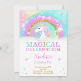 Convites Rainbow Unicorn Birthday Invite
