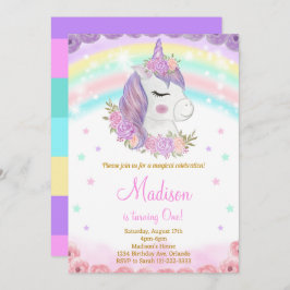 Convites Rainbow Unicorn Birthday Invite