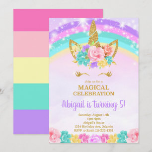 Convites Rainbow Unicorn Birthday Invite