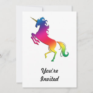 Convites Rainbow Unicorn com Dourado Corno