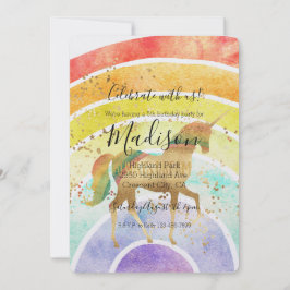 Convites Rainbow Unicorn Dream Confetti Dourado Aniversário
