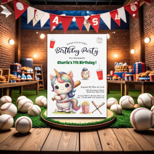 Convites Rainbow Unicorn jogando Baseball 7 Birthday