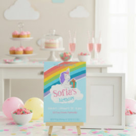Convites Rainbow Unicorn Kids Party Invitation