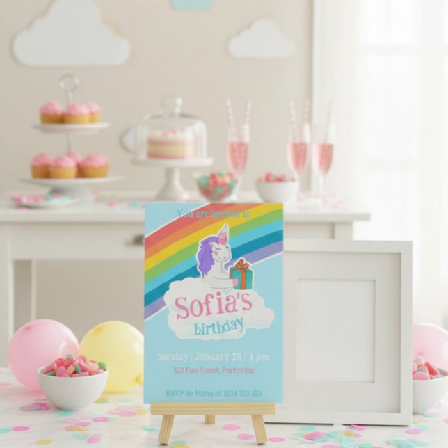 Convites Rainbow Unicorn Kids Party Invitation (Criador carregado)