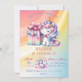 Convites Rainbow Unicorn Magic Moment Girl Birthday