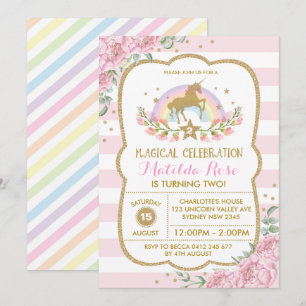 Convites Rainbow Unicorn Party Birthday Convide Pink Floral