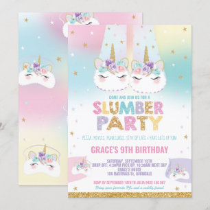 Convites Rainbow Unicorn Slumber Festa de aniversário