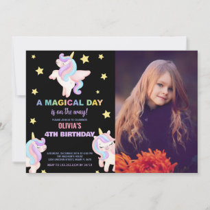 Convites Rainbow Unicorns Aniversário Invoca Foto