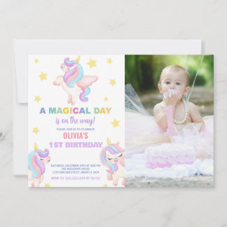 Convites Rainbow Unicorns Aniversário Invoca Foto