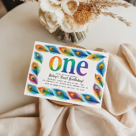 Convites Rainbow Watercolor 1st Birthday | Colorful Baby