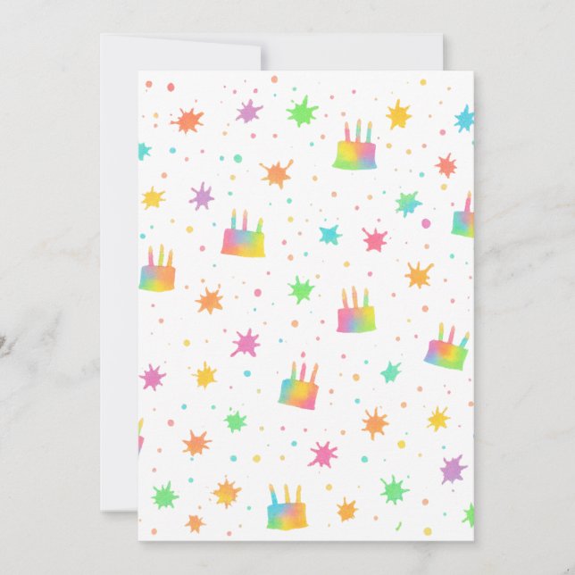Convites Rainbow Watercolor Birthday Cake Colorful Paint (Frente)