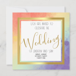 Convites Rainbow Watercolor e Dourado