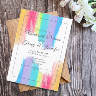 Convites Rainbow Watercolor Elegant Modern Rehearsal Dinner