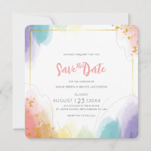 Convites Rainbow Watercolor Salve a placa de data