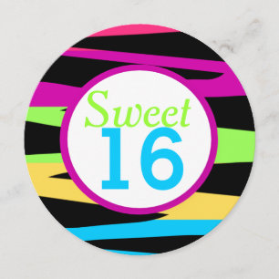 Convites Rainbow Zebra Stripes Doce Dezesseis Festas de ani