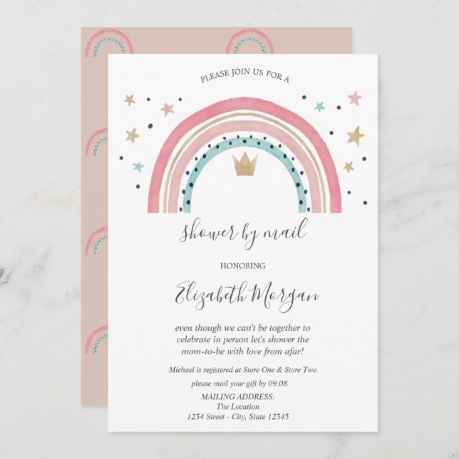 Convites Rainbows Crown Virtual Chá de fraldas Por Email (Frente/Verso)