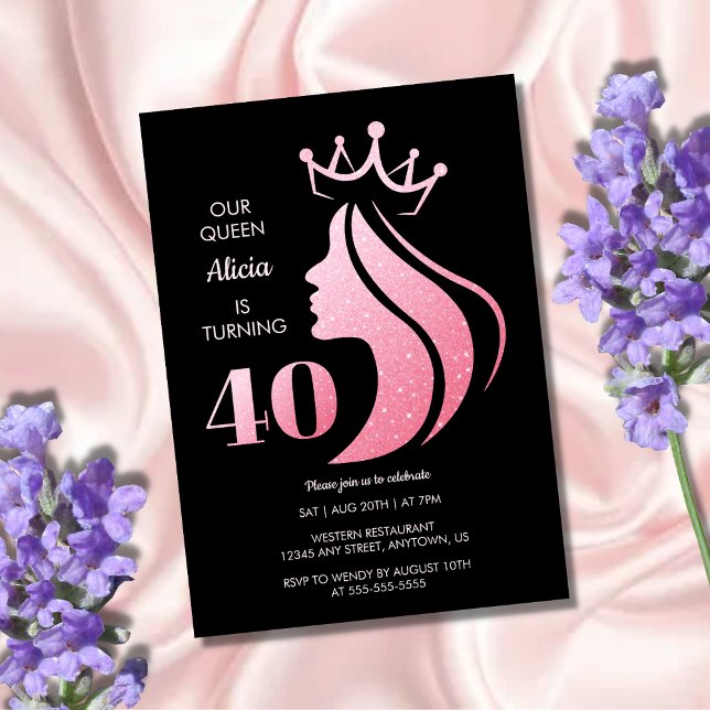 Convites Rainha Coroa Rosa-Rosa aniversário de 40 anos (Criador carregado)