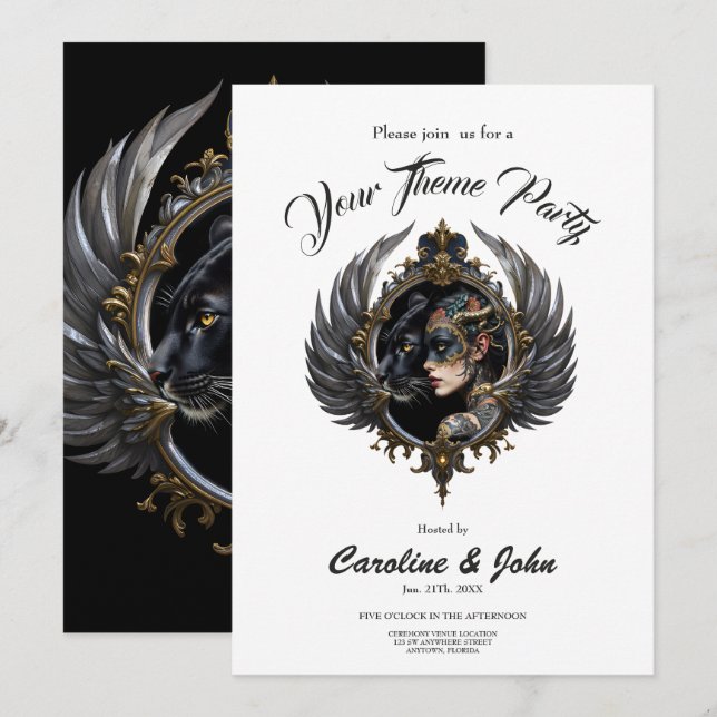 Convites Rainha das Sombras – Emblema do Espírito da Panter (Frente/Verso)