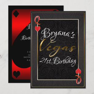 Convites Rainha de Copas Preta e Vermelha de Las Vegas Aniv