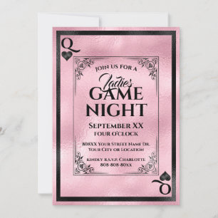 Convites Rainha de Copas Rosa Noite de Jogos para Senhoras