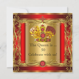 Convites Rainha ou Rei Regal Vermelho Dourado Festa de 50º 