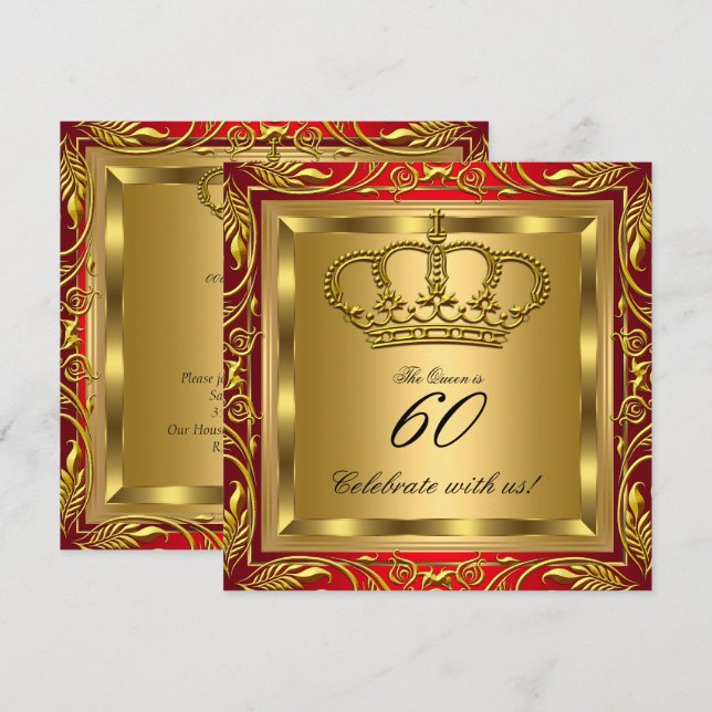 Convites Rainha ou Rei Royal Red Gold Elite Festa de Aniver (Frente/Verso)