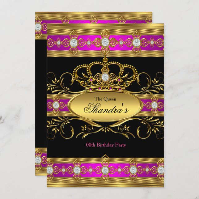 Convites Rainha Princesa Real Rosa Dourada, Festa da Coroa  (Frente/Verso)