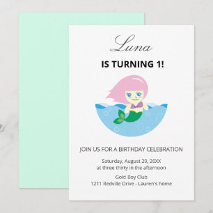 Convites Rainha Sereia Fofa Aniversário de 1 ano debaixo do