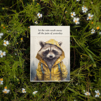 Convites Rainy Day, capa de chuva amarela raccoon personali